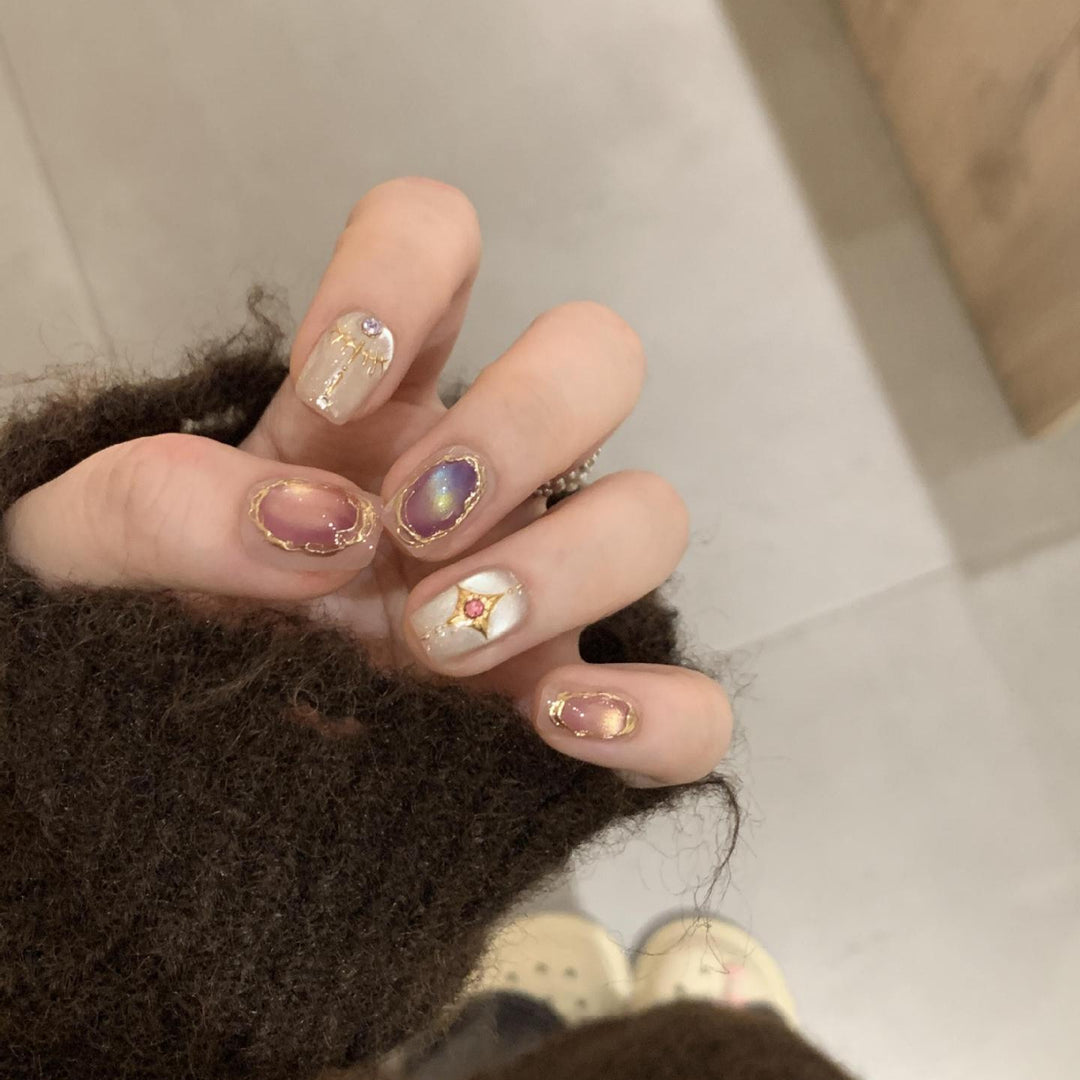 Elegant Artificial Nail Set with Glamorous Rhinestone and Glitter Details Stornfield