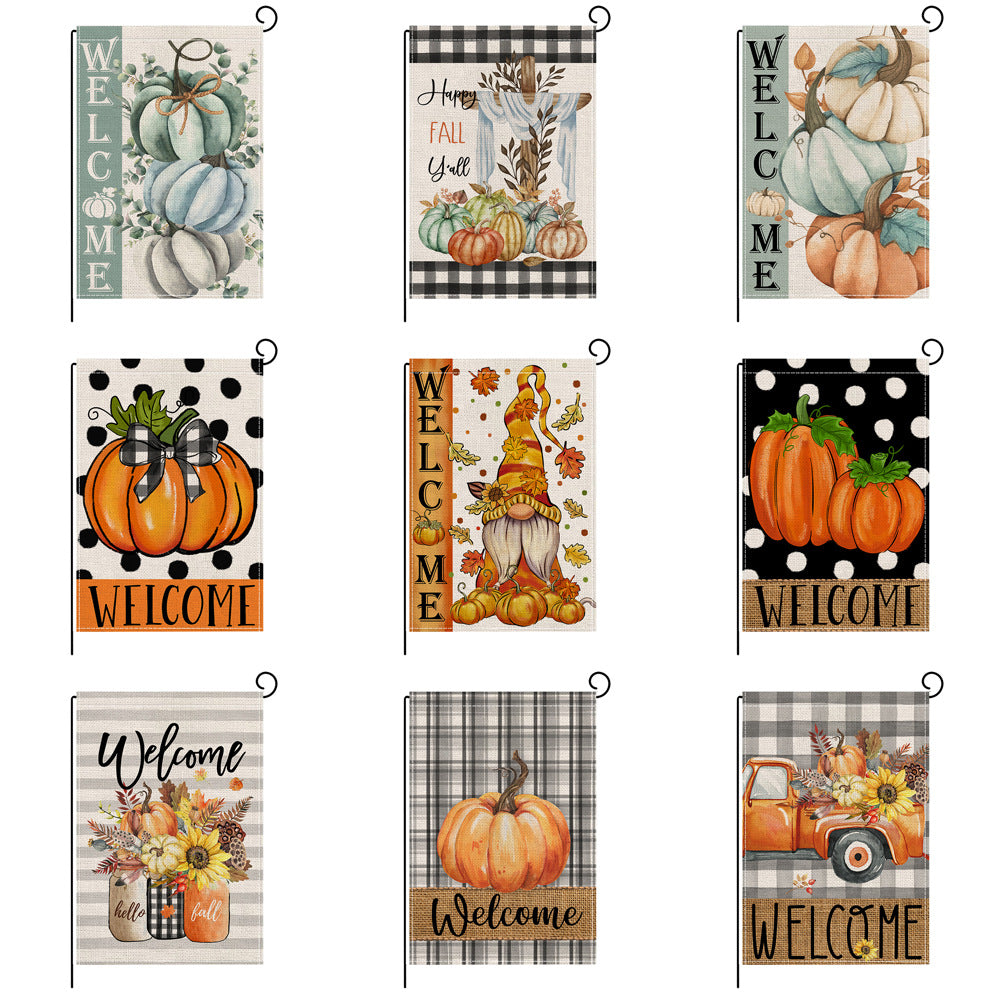 Decorative Burlap Garden Flag Welcome Pumpkin Polka Dot Yard Banner