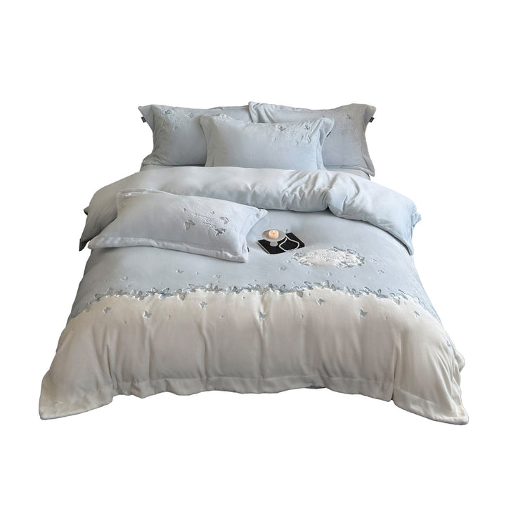 Soft-Touch Butterflies Embroidered Cotton-Blend Duvet Cover Set with Piped Pillow Shams