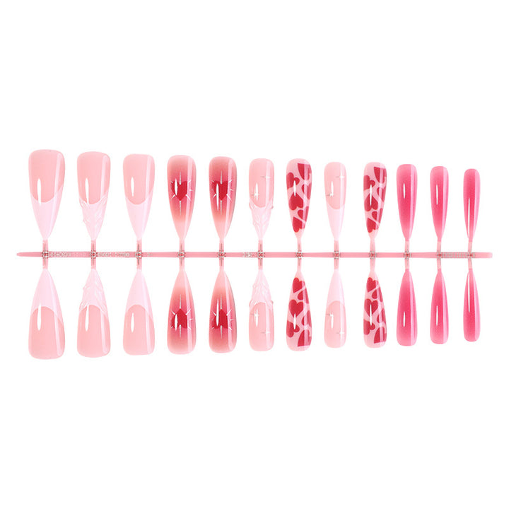 Artistic Press-On Nail Set with Gradient and Heart Patterns Stornfield