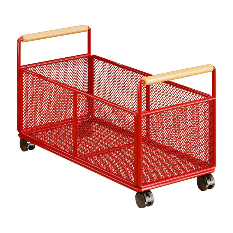 Metal Mesh Floor Storage Crate with Wooden Carry Handles
