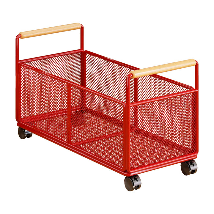 Metal Mesh Floor Storage Crate with Wooden Carry Handles