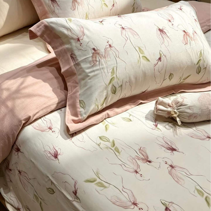 Paisley-Jacquard bedding set made of cotton percale with linen-look border