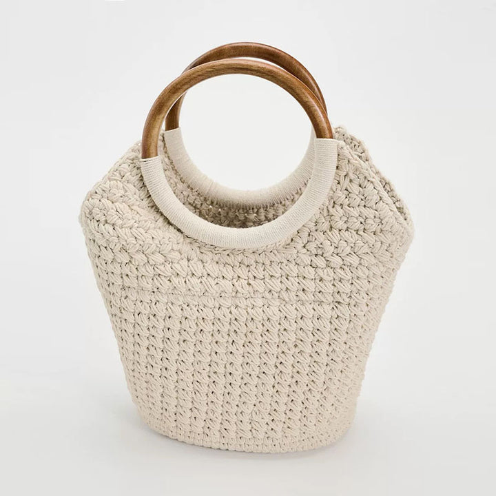 Handcrafted tote bag with round wooden handle Stornfield