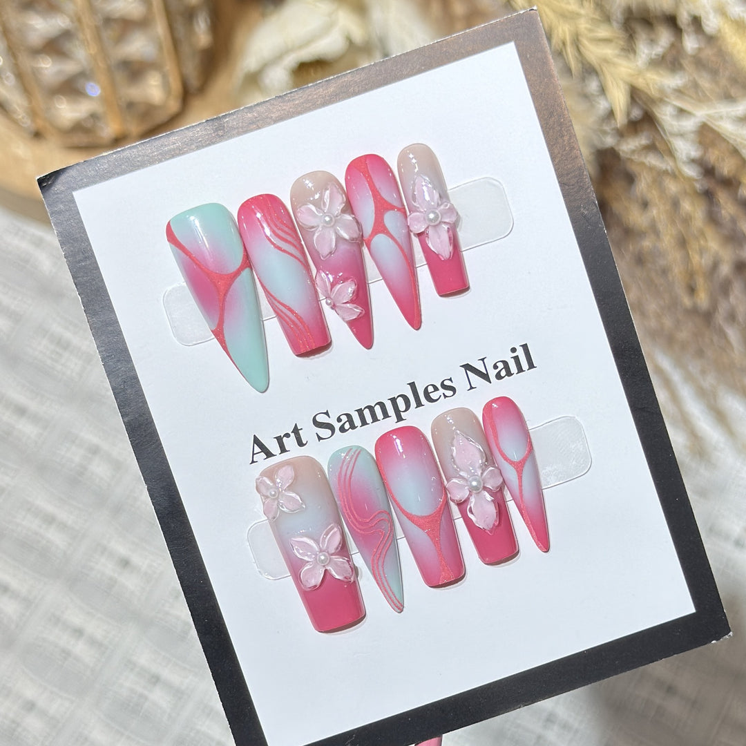 Decorative Stiletto Press-On Nails with Floral Designs Stornfield