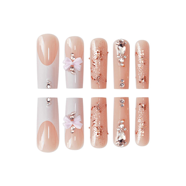 Artistic 3D Bow and Gemstone Press-On Nails Stornfield