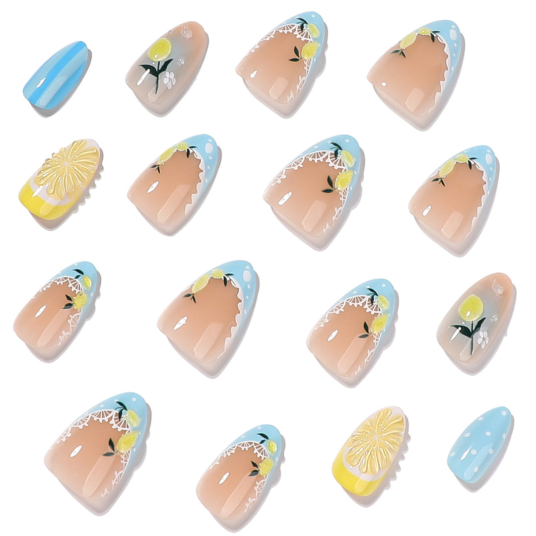 Artificial nail art with lemon and flower motifs Stornfield