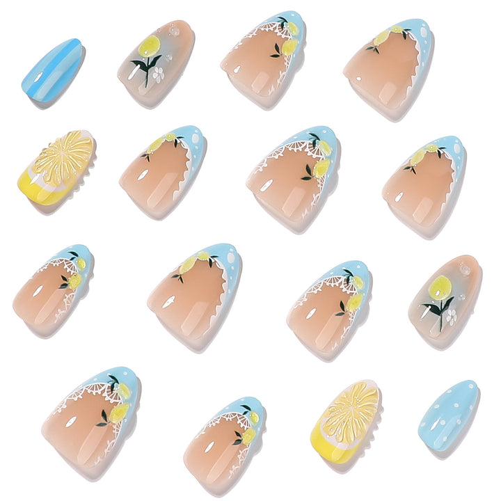 Artificial nail art with lemon and flower motifs Stornfield