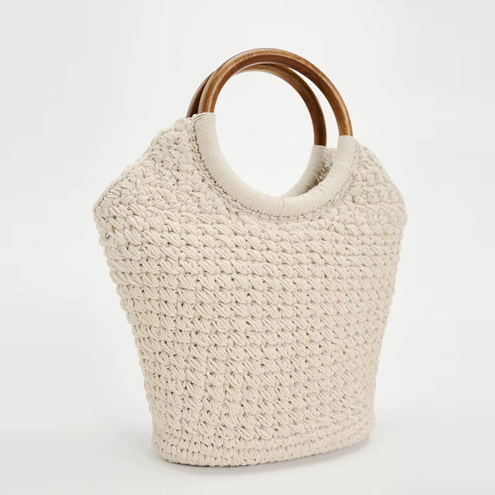 Handcrafted tote bag with round wooden handle Stornfield