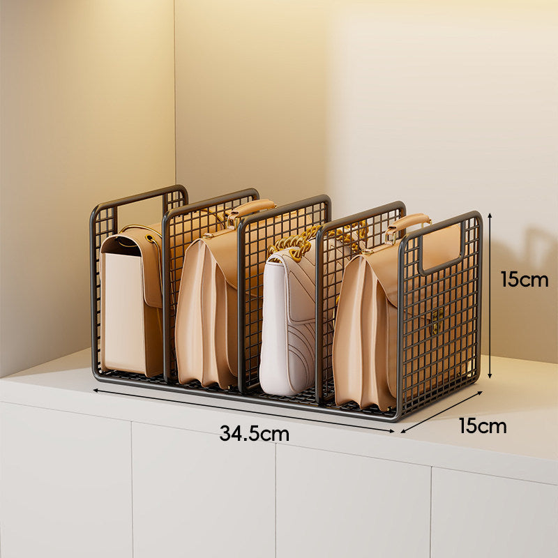 Metal Grid Handbag and Purse Organizer Rack with Vertical Dividers