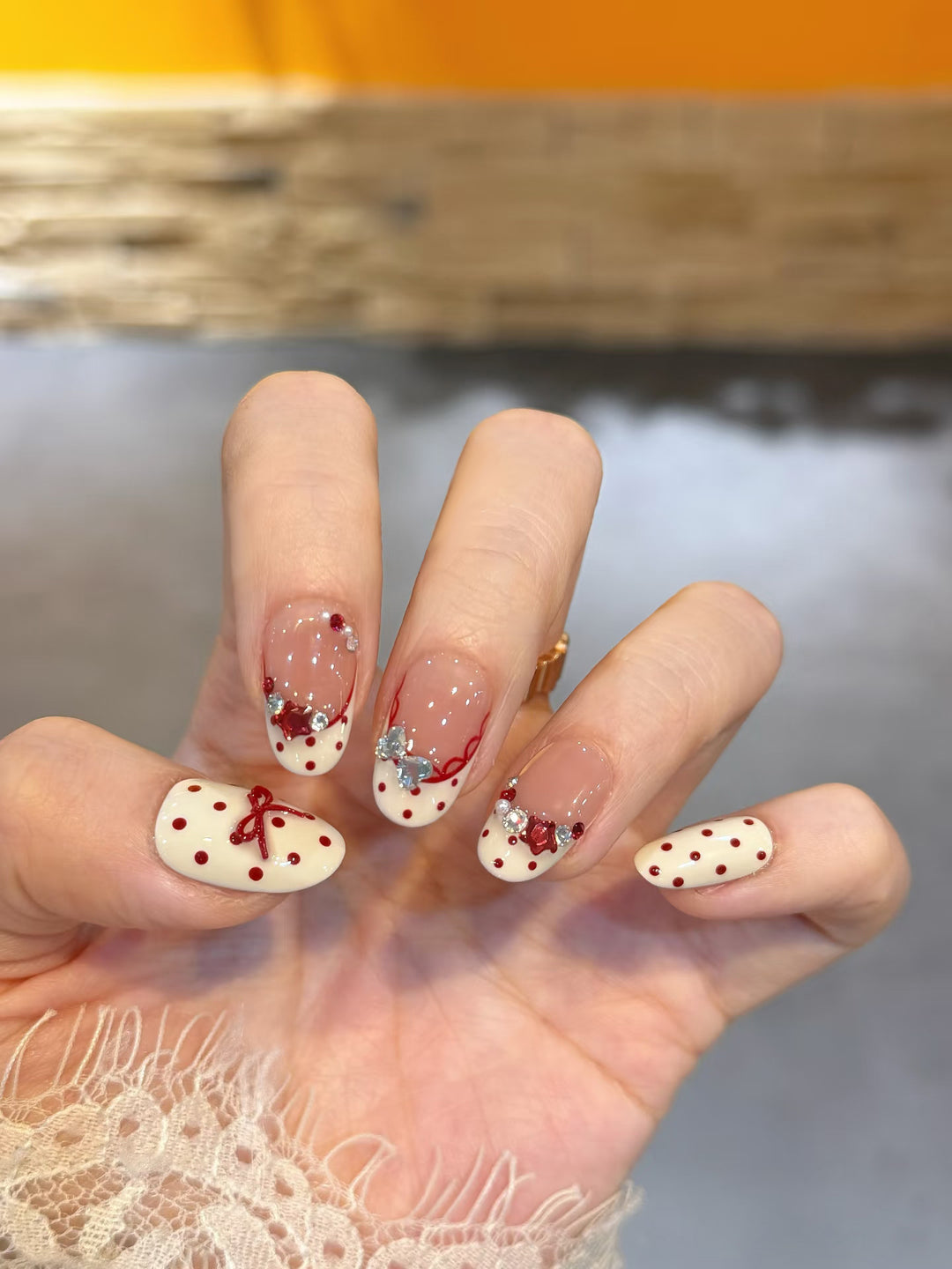 Decorative Press-On Nail Set with Star and Bow Designs Stornfield