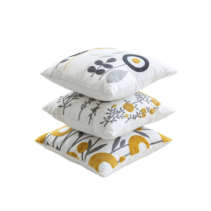 Embroidered Chenille Floral Throw Pillow Cover