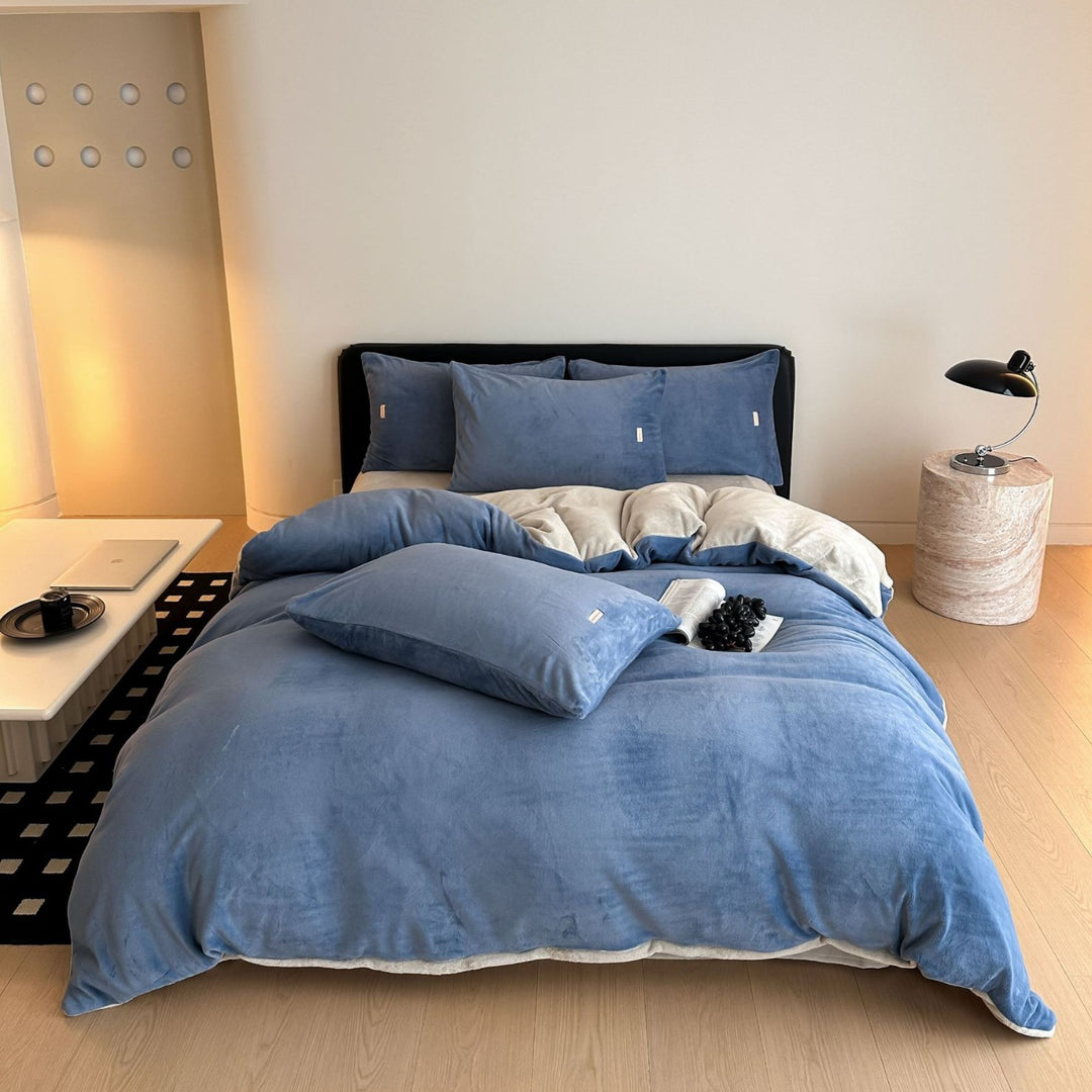 Luxury Plush Reversible Velvet Duvet Cover and Pillowcase Bedding Set
