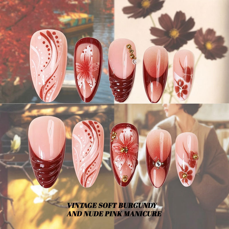 Premium Floral Design Press-On Nail Tips Set Stornfield