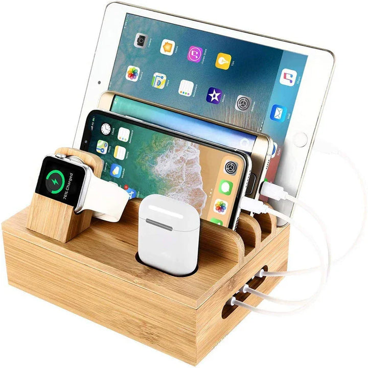 Stornfield | Tekavo Bamboo Charging Station – 5-Port USB Organiser with Cable Set