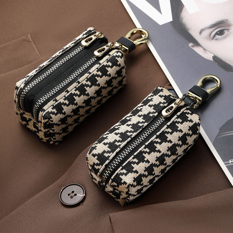 Double-Zippered Houndstooth Pattern Cosmetic Pouch Stornfield