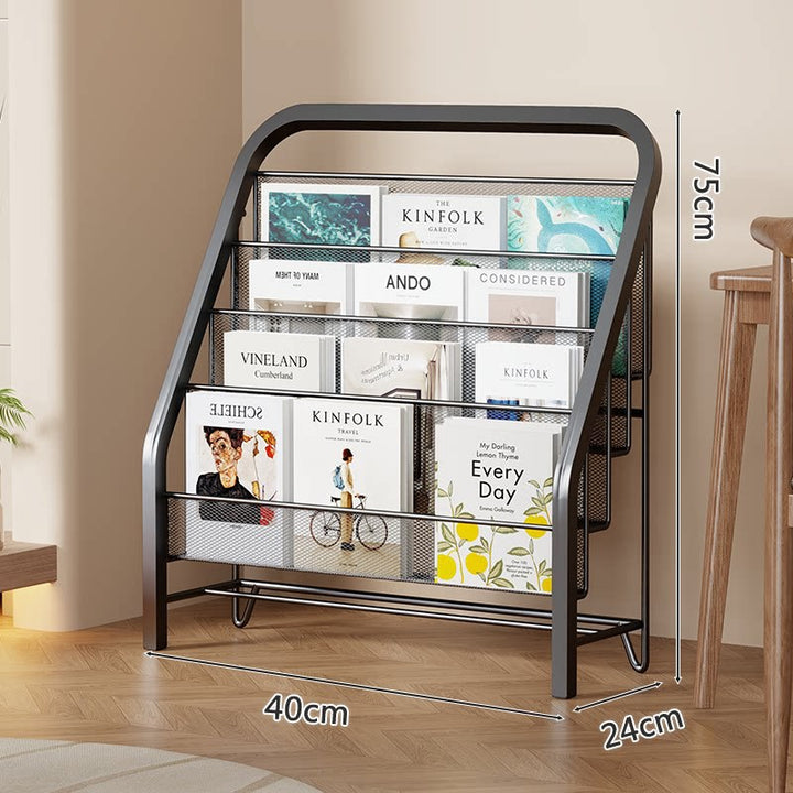 Slanted Tiered Mesh Floor Book and Magazine Display Rack