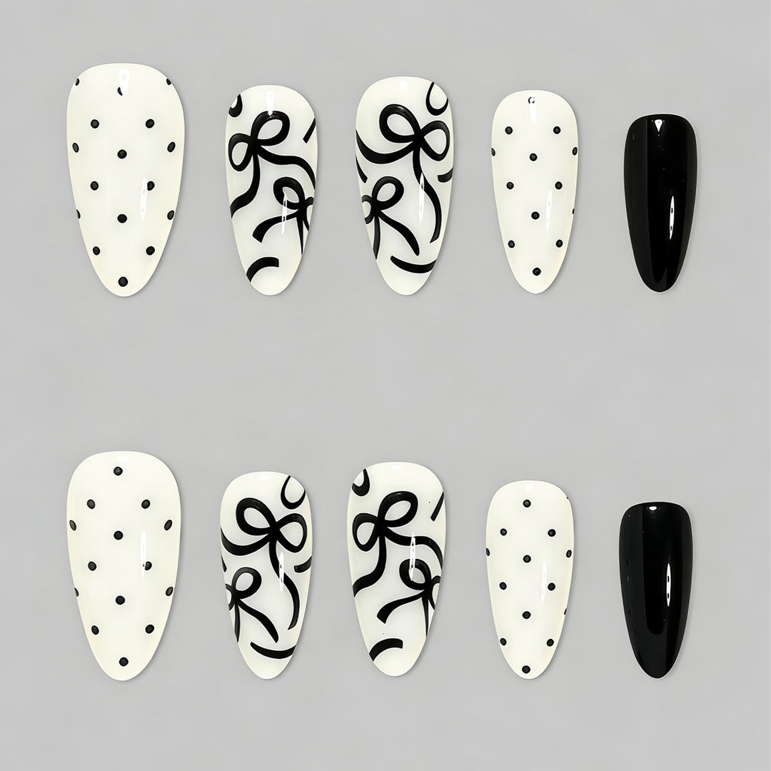 Artistic Press-On Nail Set with Bow Designs Stornfield