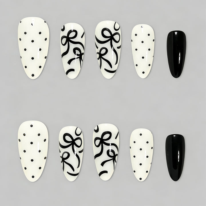Artistic Press-On Nail Set with Bow Designs Stornfield