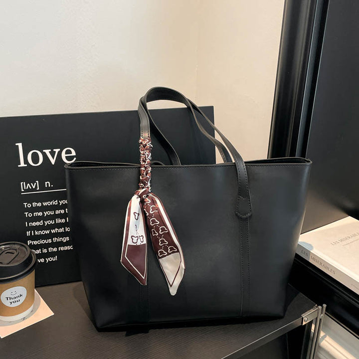 Classic Leather Tote Bag with Decorative Scarf