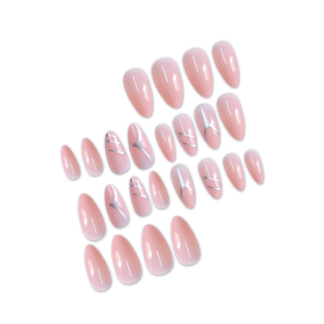 Elegant Stiletto Press-On Nail Set with Artistic Metal Accents Stornfield