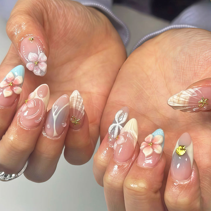 Artistic Floral Embellished Press-On Nail Set