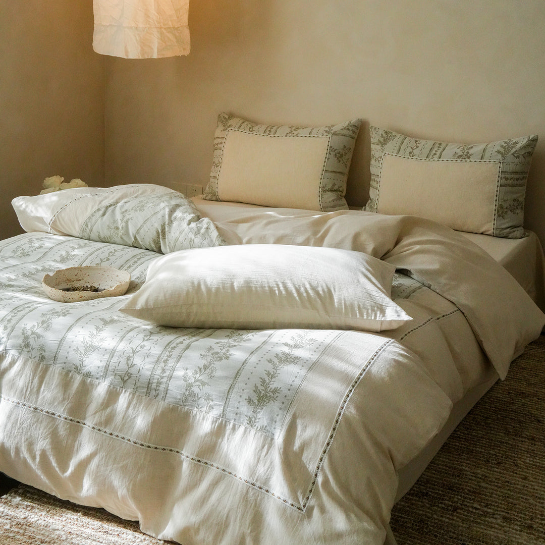 Luxury Botanical Linen Duvet Cover and Pillowcase Set