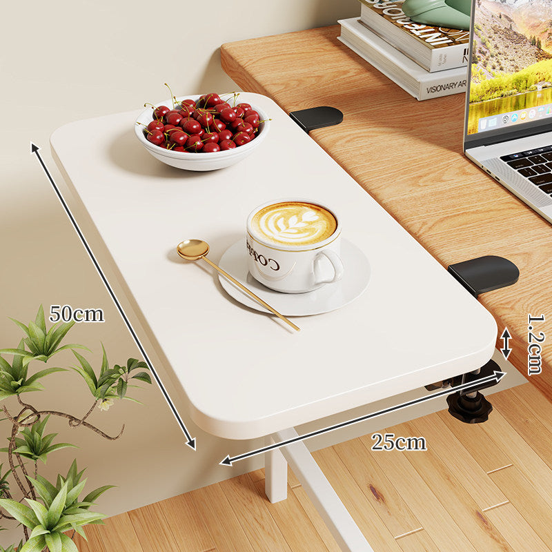Clamp-On Expandable Desk Side Table Shelf with Wide Smooth Surface and Slim Adjustable Clamp