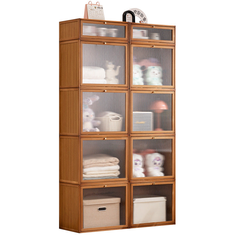 Storage cabinet with transparent doors and stylish bamboo design Stornfield