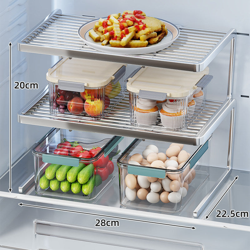 Two-Tier Adjustable Refrigerator Shelf Riser and Fridge Organizer