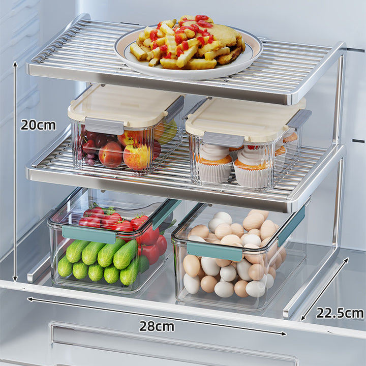 Two-Tier Adjustable Refrigerator Shelf Riser and Fridge Organizer