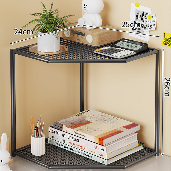 Triple-Tier Corner Metal Mesh Storage Shelf Unit for Bathroom Kitchen Living Room