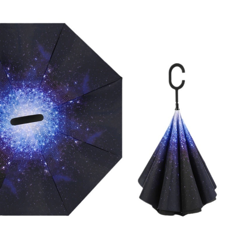 Women Innovative Folding Umbrella with Creative Leaf Graphic Stornfield