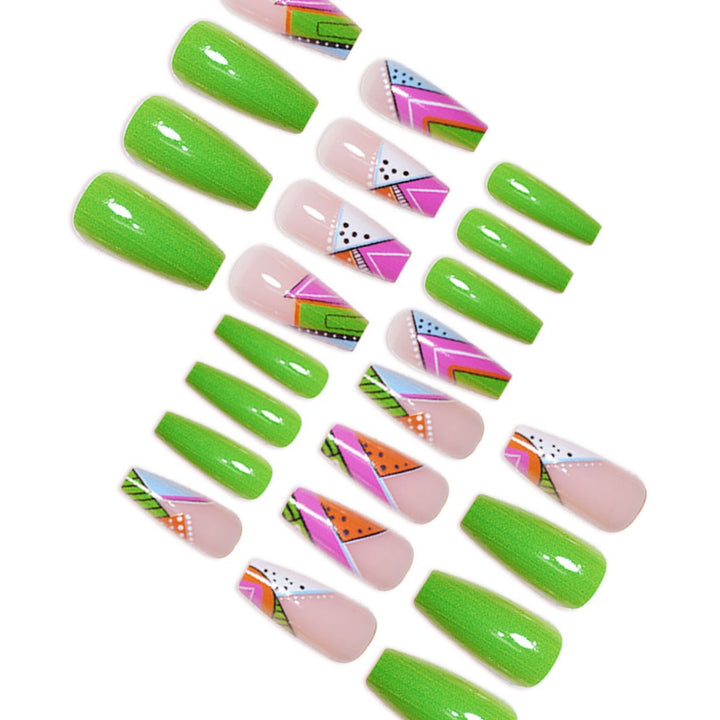 Artistic Neon Geometric Press-On Nail Art Extensions Stornfield