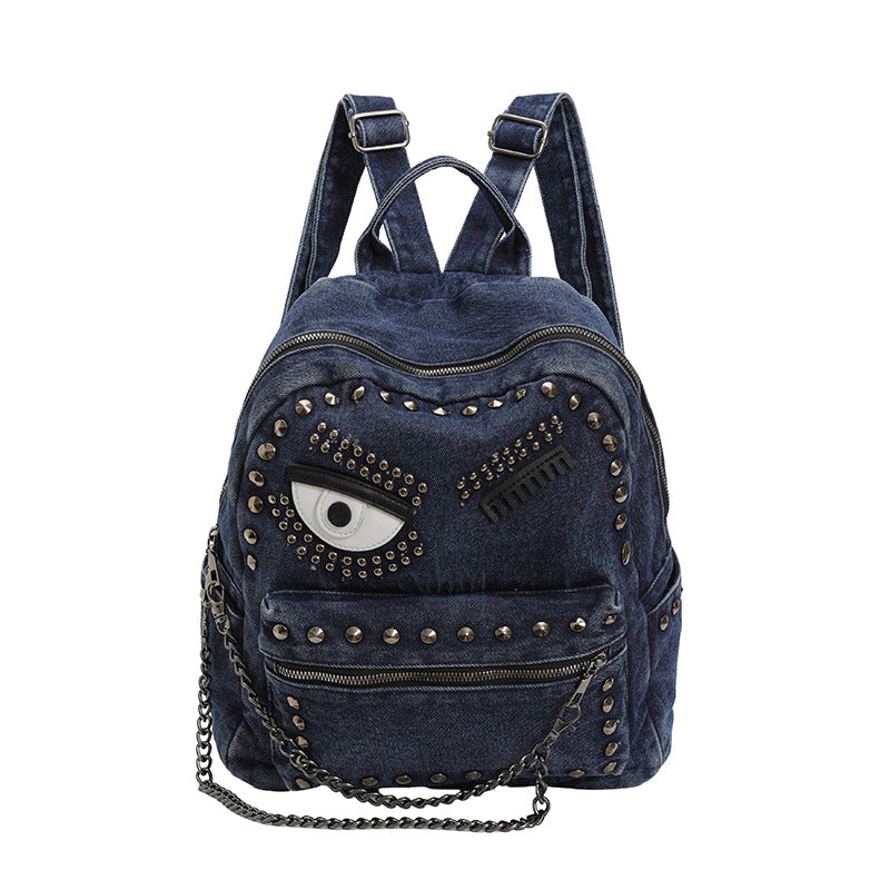 Stylish Denim Backpack with Decorative Rivets