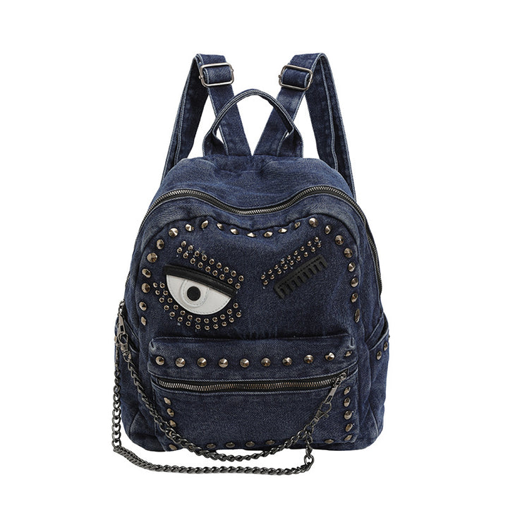 Stylish Denim Backpack with Decorative Rivets