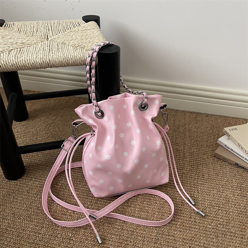Polka Dot Drawstring Bucket Bag