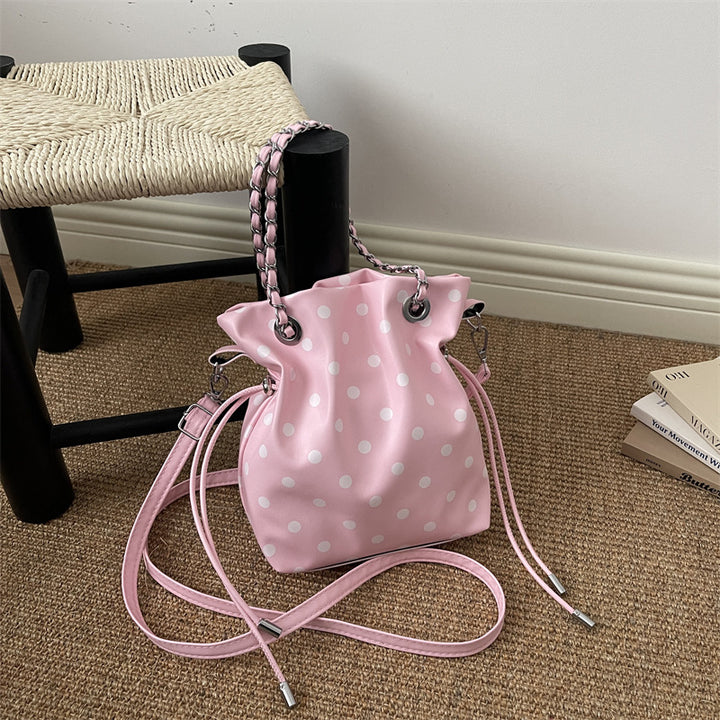 Polka Dot Drawstring Bucket Bag