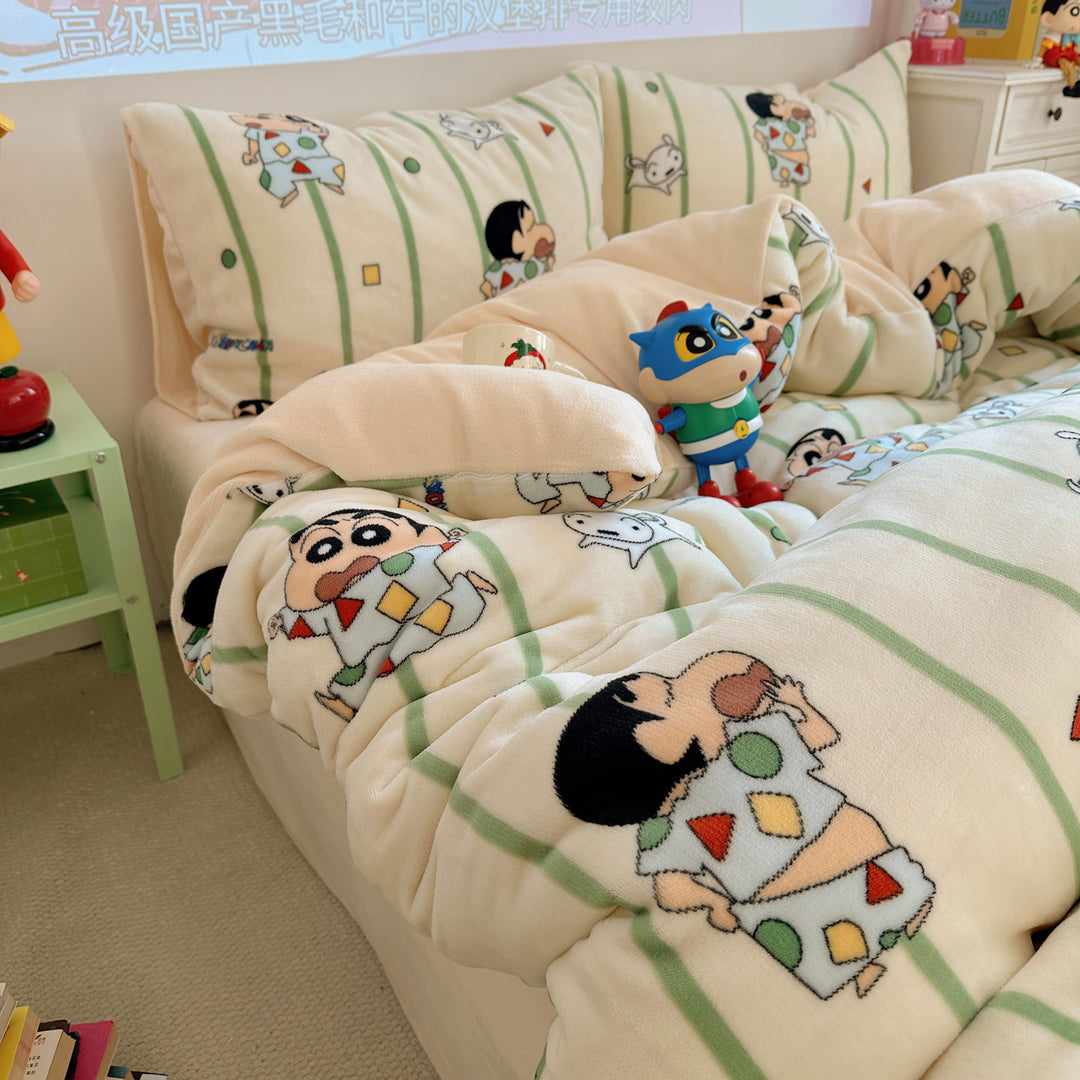 Ultra-Soft Cartoon Plush Duvet Comforter Bed Set