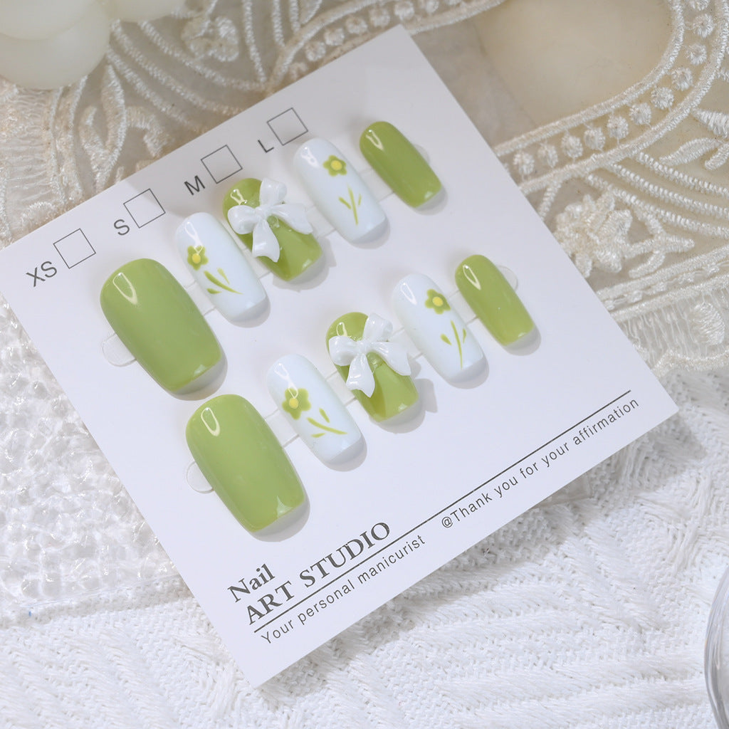 Decorative Press-On Nail Set with Floral Bow Design Stornfield