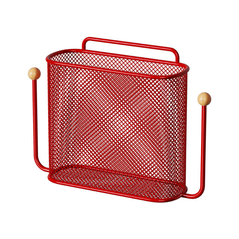 Wall-Mounted Mesh Bathroom Organizer Basket with Hooks and Removable Handle