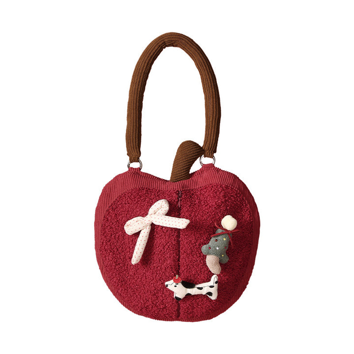 Cozy apple-shaped tissue dispenser crossbody bag with decorative appliqués Stornfield