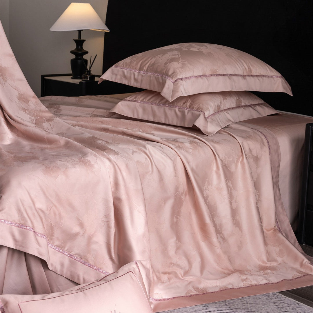 Silk-Effect Jacquard Sheet and Sham Ensemble with Satin Border
