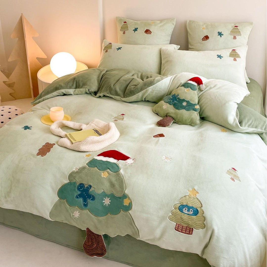 Cozy reversible bedding set with moon and bunny appliqué