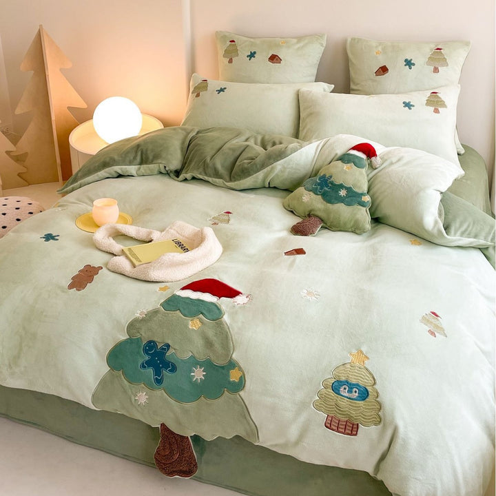 Cozy reversible bedding set with moon and bunny appliqué