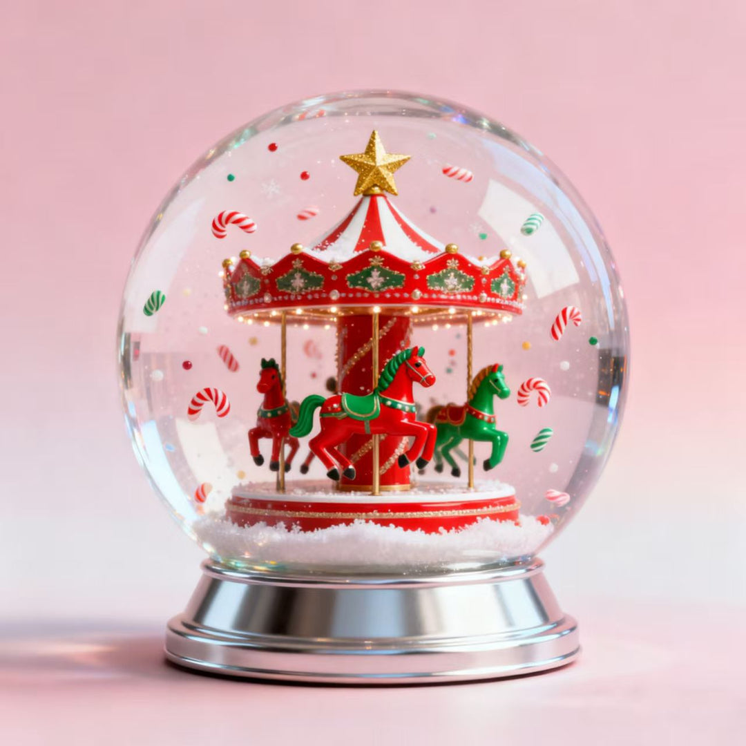 Festive Carousel Music Box Snow Globe