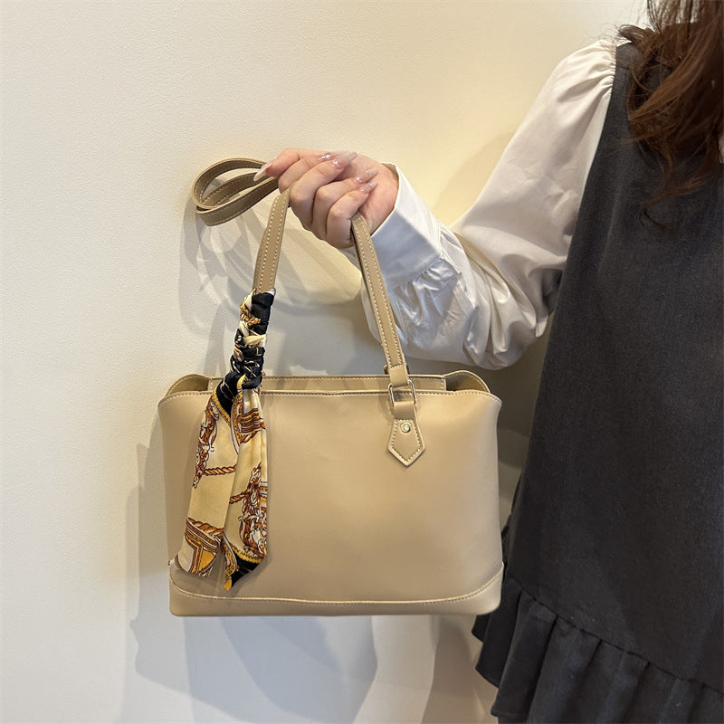 Elegant Structured Tote Bag with Decorative Scarf Stornfield