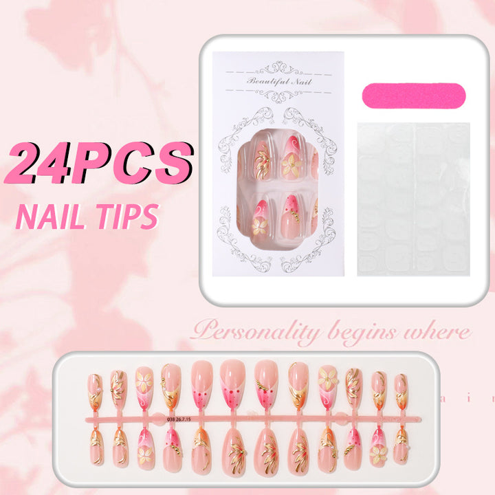 Premium Floral Design Press-On Nail Set Stornfield