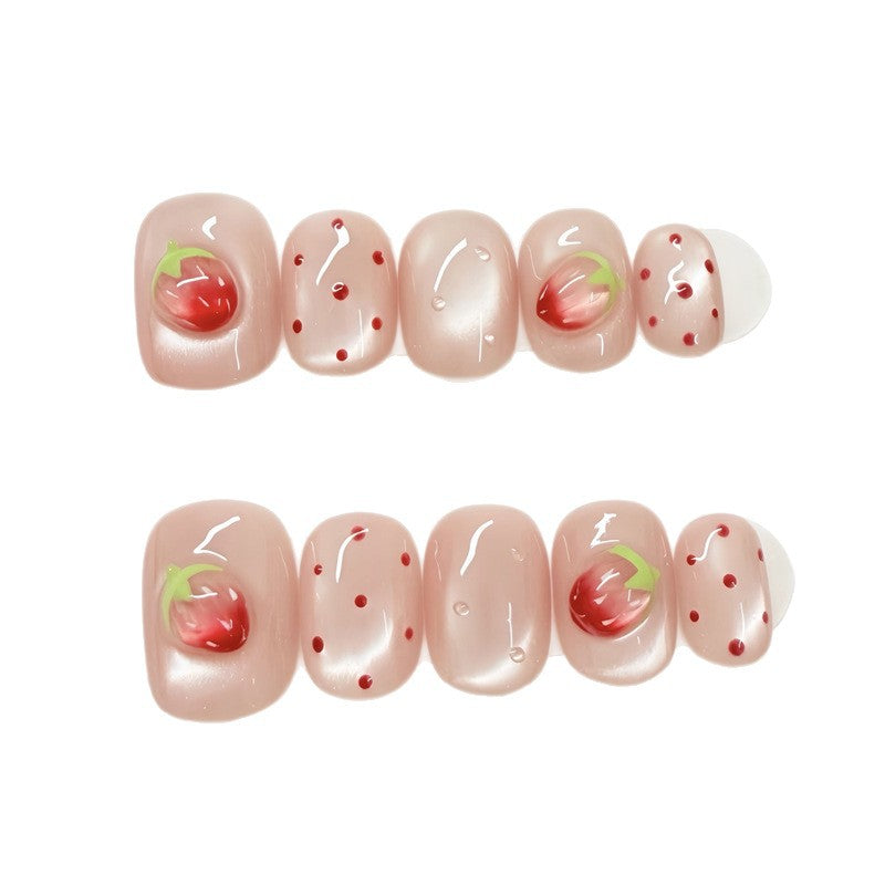Artistic Press-On Nail Set with Strawberry Design Stornfield