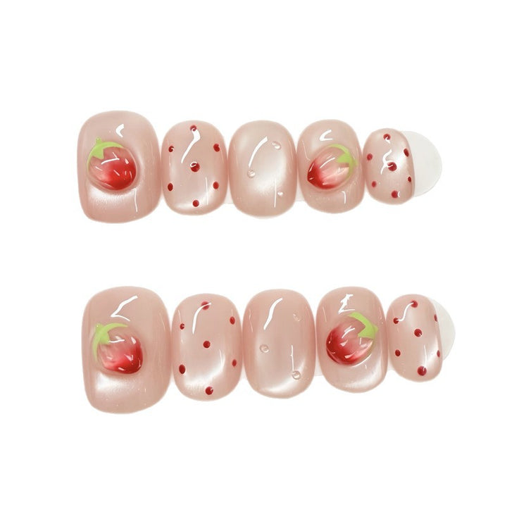 Artistic Press-On Nail Set with Strawberry Design Stornfield